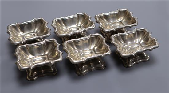 A set of mid 19th century Austro Hungarian white metal shaped rectangular salts, circa 1855, 6cm.